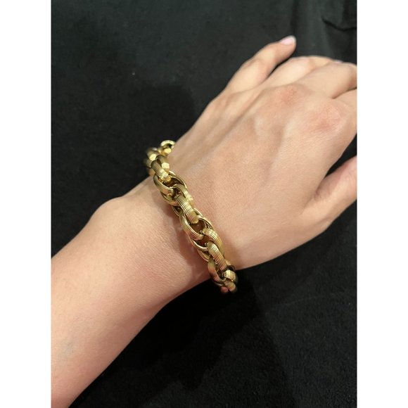 Gold statement bracelet chunky link chain wide cuff large bold metal boho chunky - Picture 2 of 2